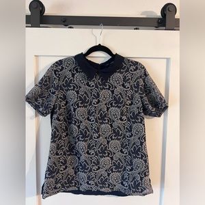 Banana Republic Navy and Silver Lace Collared Blouse